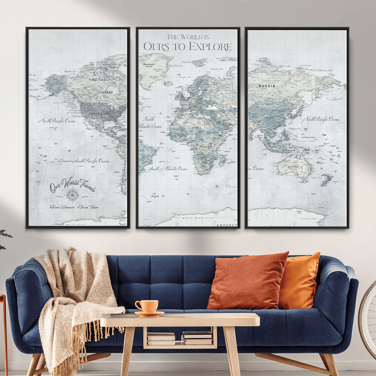 73654056-MGV-FC-48X32-3P - Personalized Push Pin World Map Canvas Print – Custom Framed Travel Tracker Artwork for Couples or Home Decor