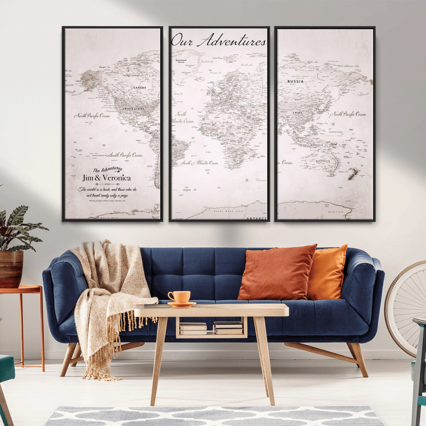 14561774-MGV-FC-48X32-3P_Black-Custom Push Pin World Map Wall Art – Personalized Travel Canvas Print with Foam Pins Framed Decor for Home, Office