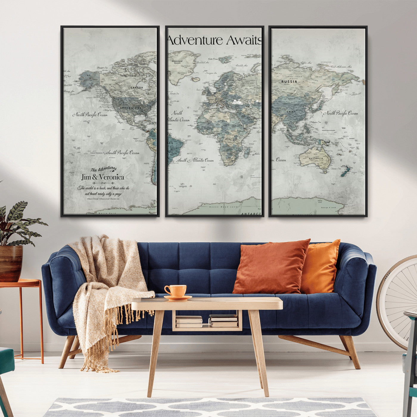 -Personalized Push Pin World Map Canvas Print – Custom Adventure Travel Map Framed Wall Art Gift for home, office