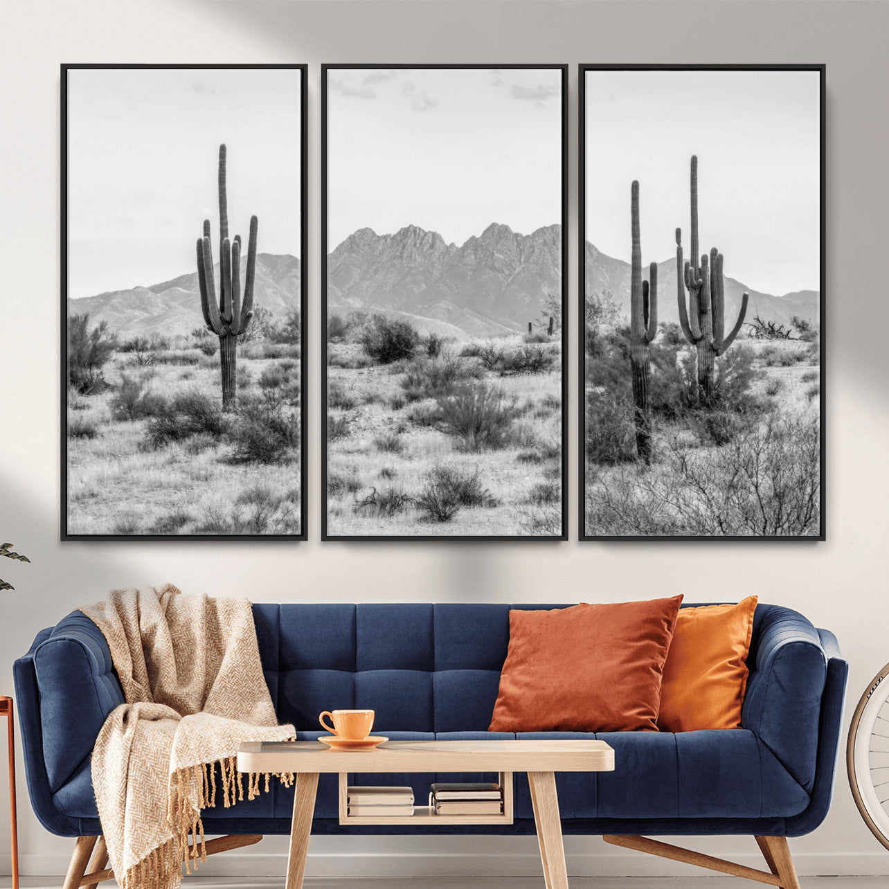 97436PHN-MGV-CV-36X24 - Black White Arizona Desert Canvas Wall Art Cactus Farmhouse Wall Art