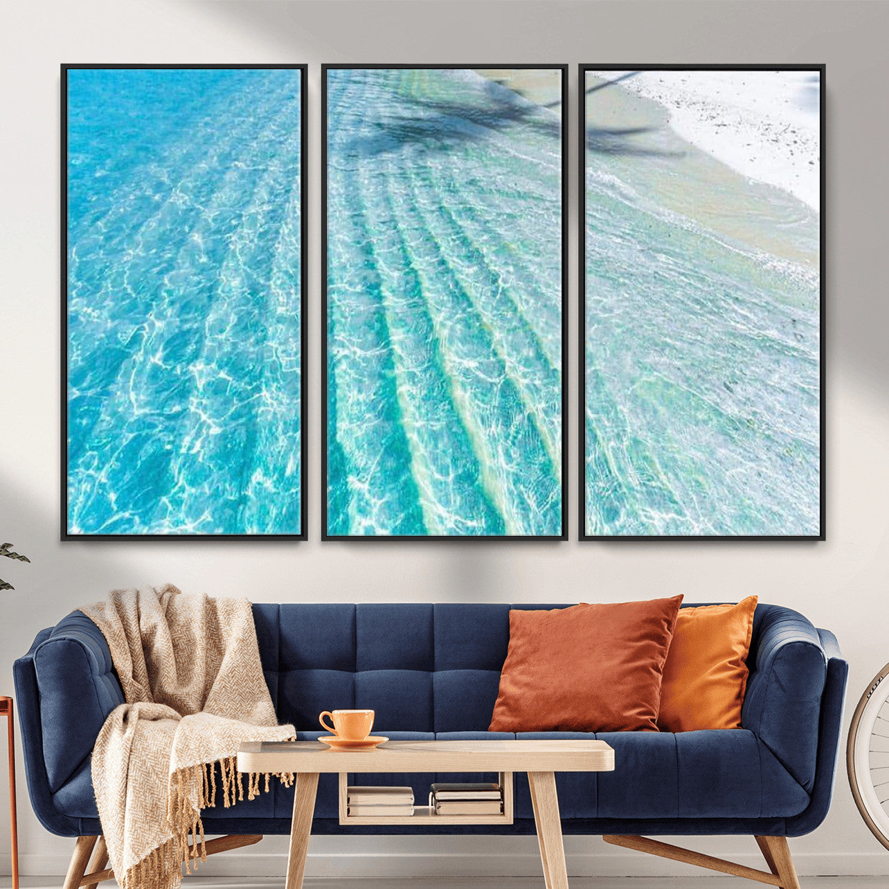 46233906-MGV-CV-36X24 - Serene Clear Blue Ocean Water Canvas Wall Art – Soft White Sand Shore Coastal Print for Home Decor, Relaxation, and Tranquil Vibes