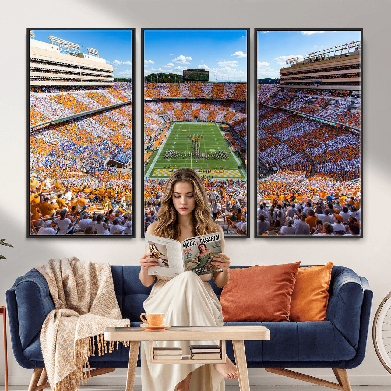 77097951-MGV-CV-36X24 - Tennessee Neyland Stadium Wall Art – Checkerboard Game Day Panoramic Canvas Print, College Football Decor for Home, Office, or Man Cave