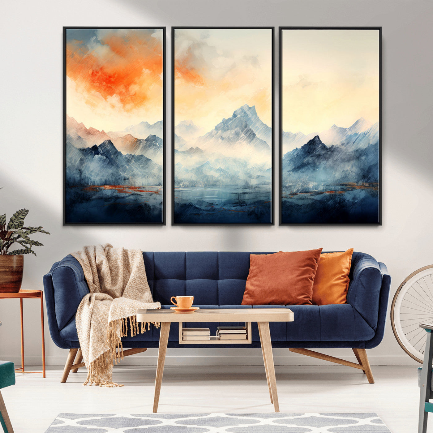 WRM1005-MGV-CV-36X24-Warm Clouds Abstract Mountain Wall Art Canvas Print