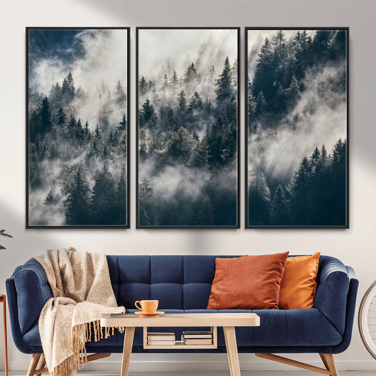 270372951-MGV-FC-48X32-3P - Misty Pine Forest Canvas Wall Art – Dark Forest Mountaing and Nature Landscape Print, Horizontal Canvas Print