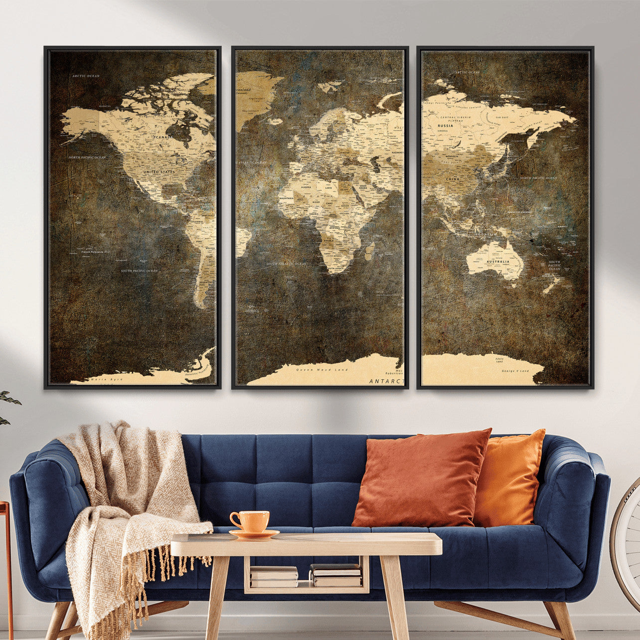 89742472-MGV-CV-36X24 - World Map Wall Art Canvas Print, Modern Decorative Framed Map Artwork Prints for Living Room, Office, Bedroom Wall Decor