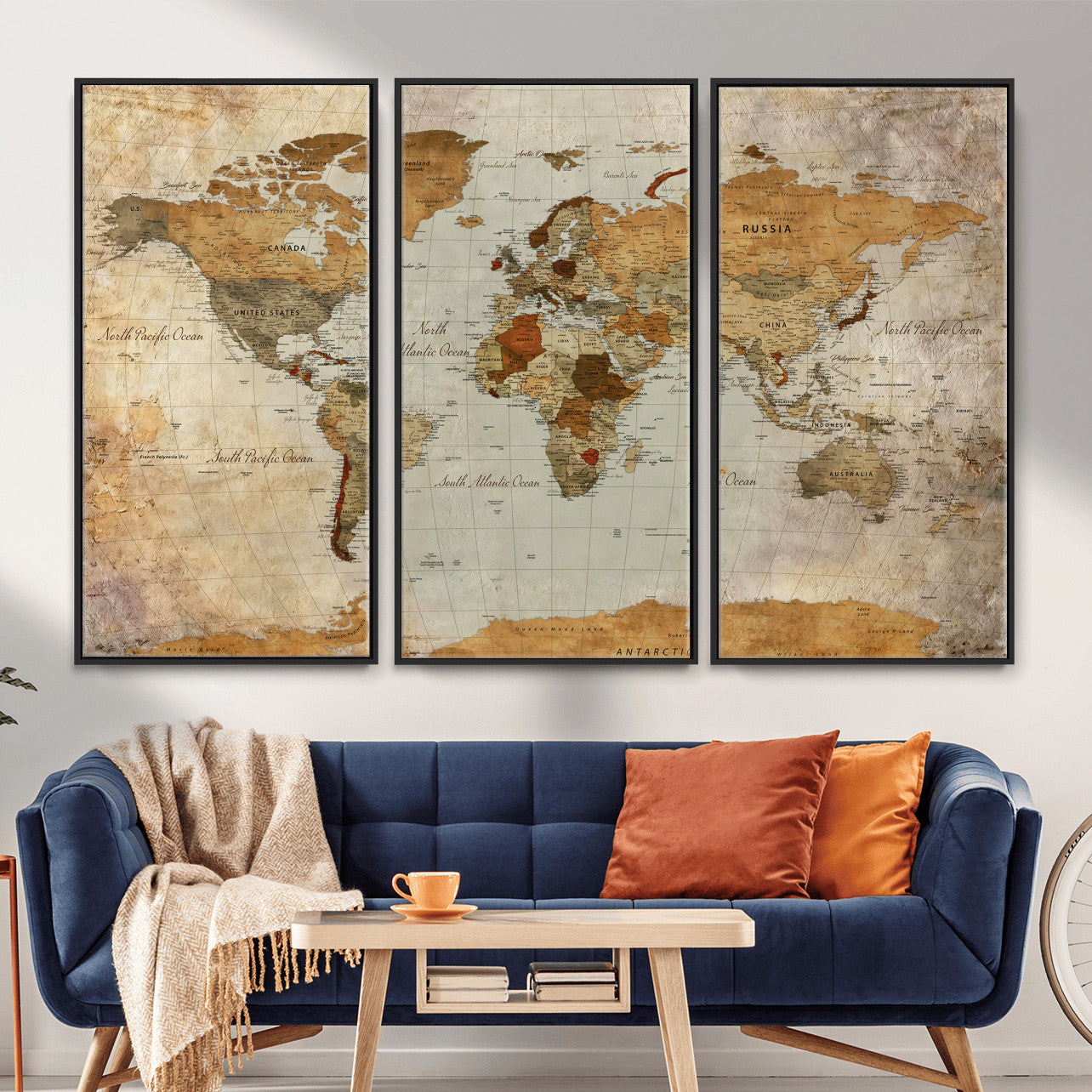 74176056-MGV-CV-36X24 - World Map Wall Art Canvas Print, Modern Decorative Framed Map Artwork Prints for Living Room, Office, Bedroom Wall Decor