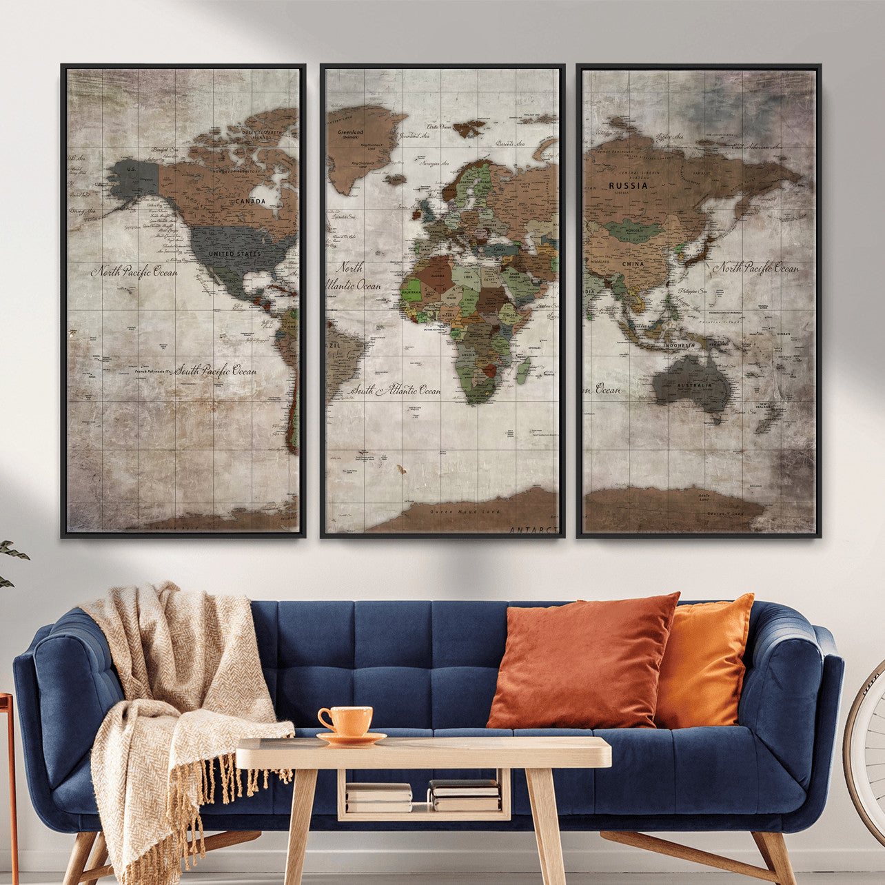 65393892-MGV-CV-36X24 - World Map Wall Art Canvas Print, Modern Decorative Framed Map Artwork Prints for Living Room, Office, Bedroom Wall Decor