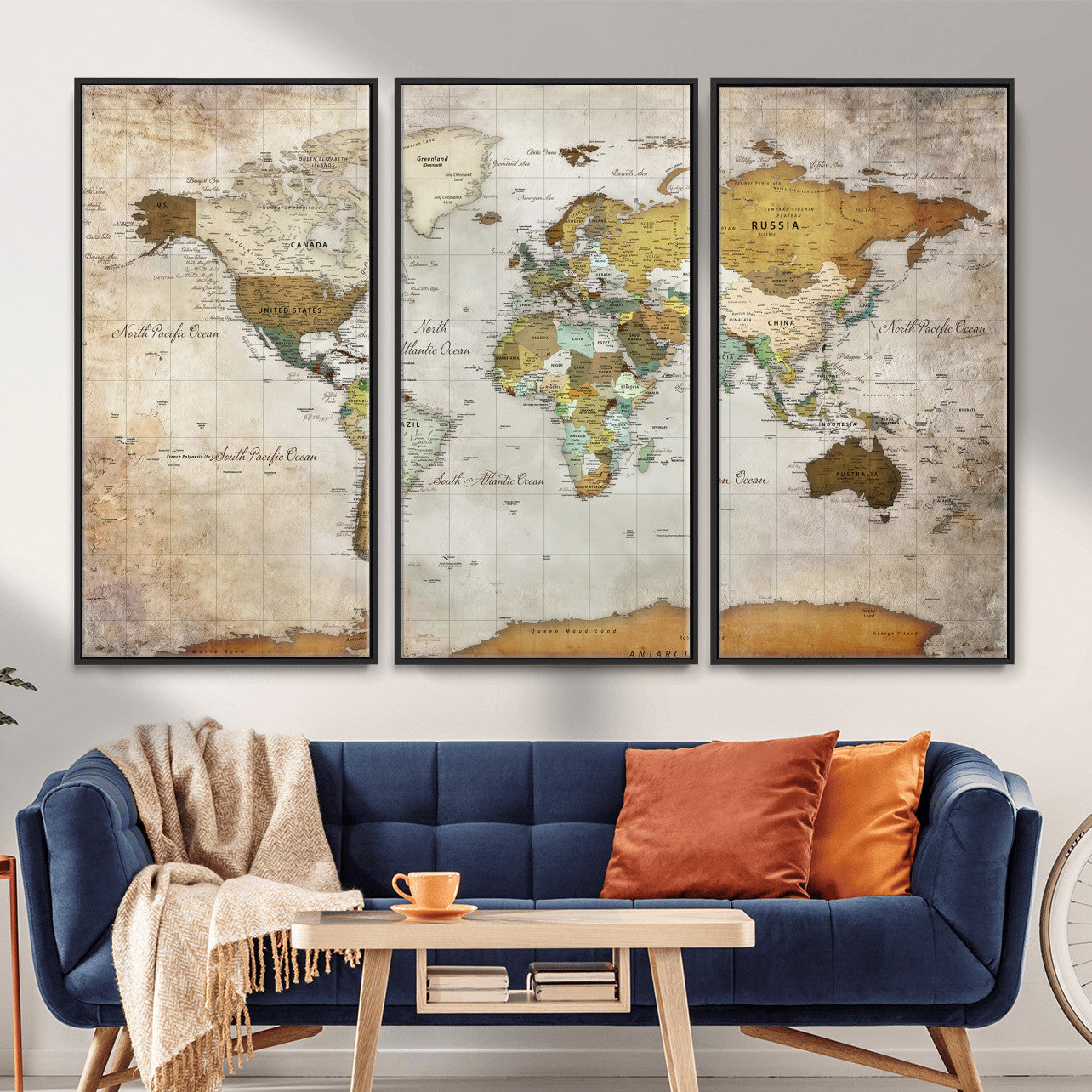 86108417-MGV-CV-36X24 - World Map Wall Art Canvas Print, Modern Decorative Framed Map Artwork Prints for Living Room, Office, Bedroom Wall Decor