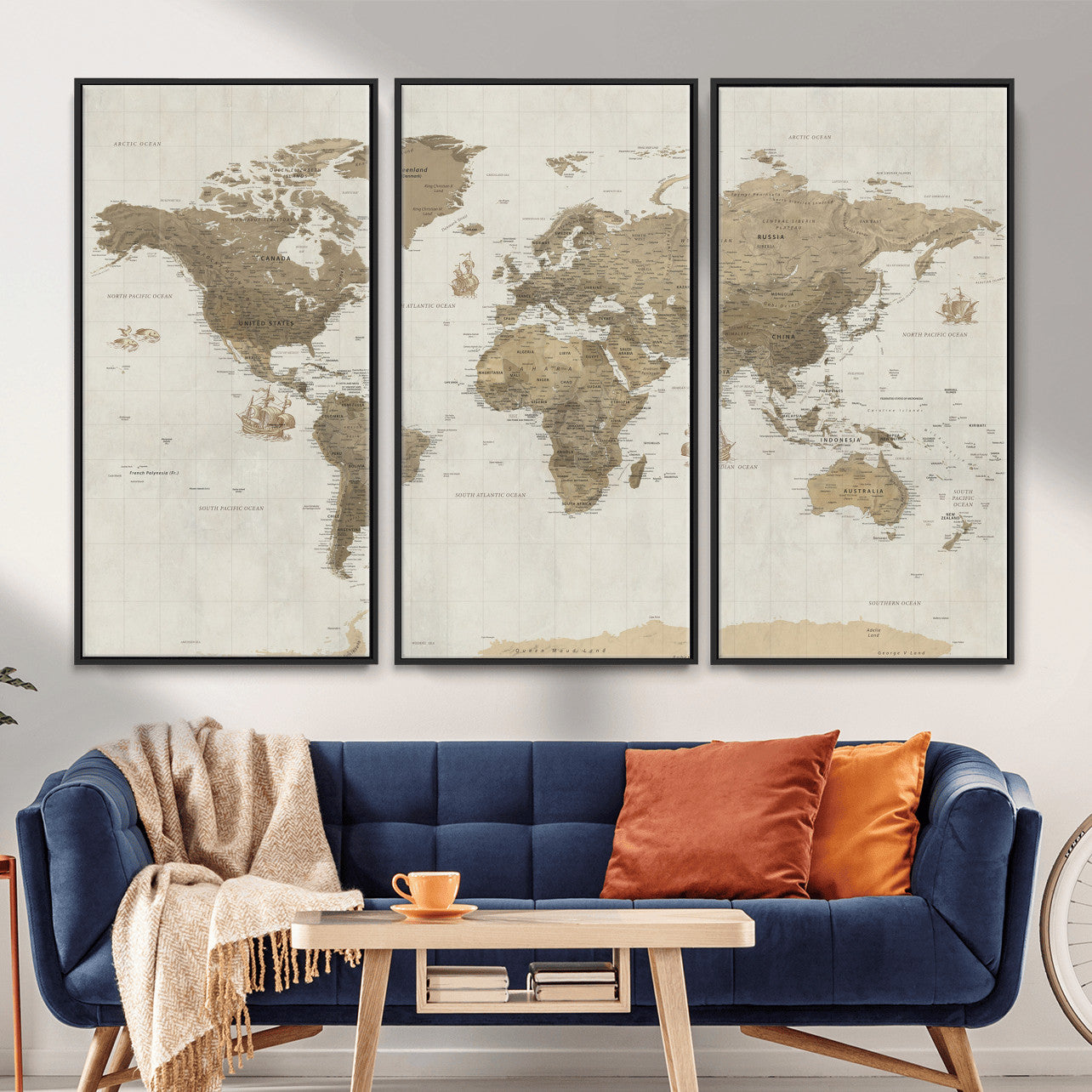 28283260-MGV-CV-36X24 - World Map Wall Art Canvas Print, Modern Decorative Framed Map Artwork Prints for Living Room, Office, Bedroom Wall Decor