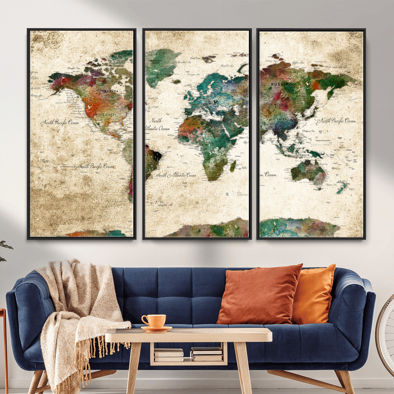 87544591-MGV-CV-36X24 - World Map Wall Art Canvas Print, Modern Decorative Framed Map Artwork Prints for Living Room, Office, Bedroom Wall Decor