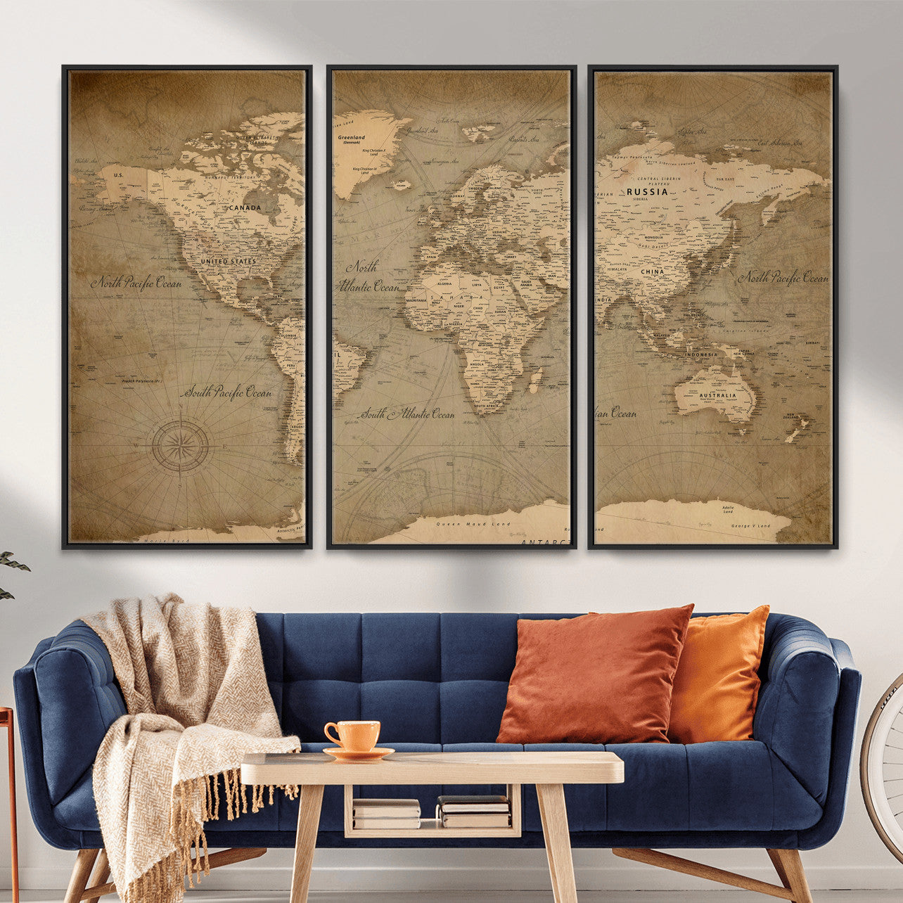 49946617-MGV-CV-36X24 - World Map Wall Art Canvas Print, Modern Decorative Framed Map Artwork Prints for Living Room, Office, Bedroom Wall Decor