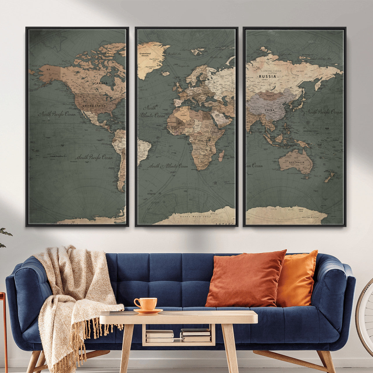 84619399-MGV-CV-36X24 - World Map Wall Art Canvas Print, Modern Decorative Framed Map Artwork Prints for Living Room, Office, Bedroom Wall Decor