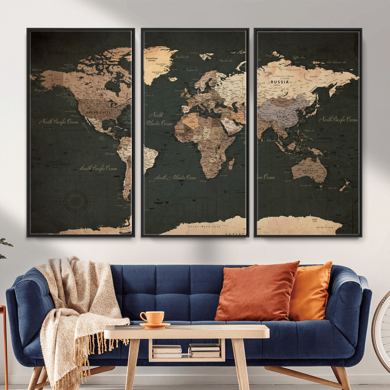 62059333-MGV-CV-36X24 - World Map Wall Art Canvas Print, Modern Decorative Framed Map Artwork Prints for Living Room, Office, Bedroom Wall Decor