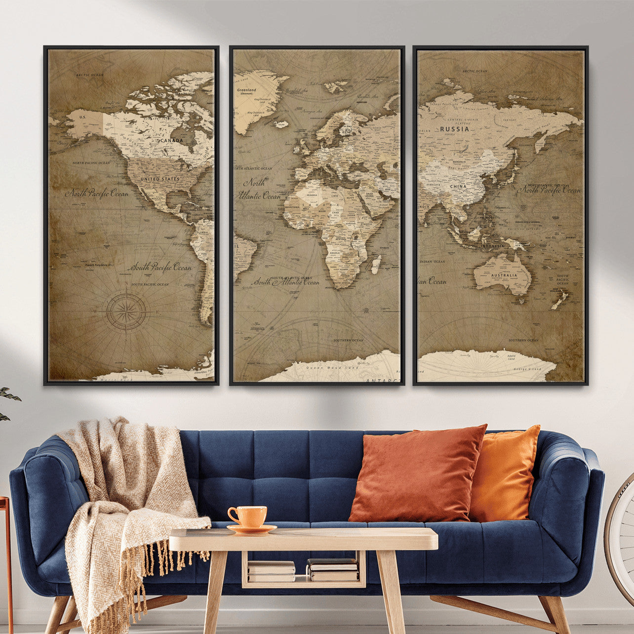82314635-MGV-CV-36X24 - World Map Wall Art Canvas Print, Modern Decorative Framed Map Artwork Prints for Living Room, Office, Bedroom Wall Decor