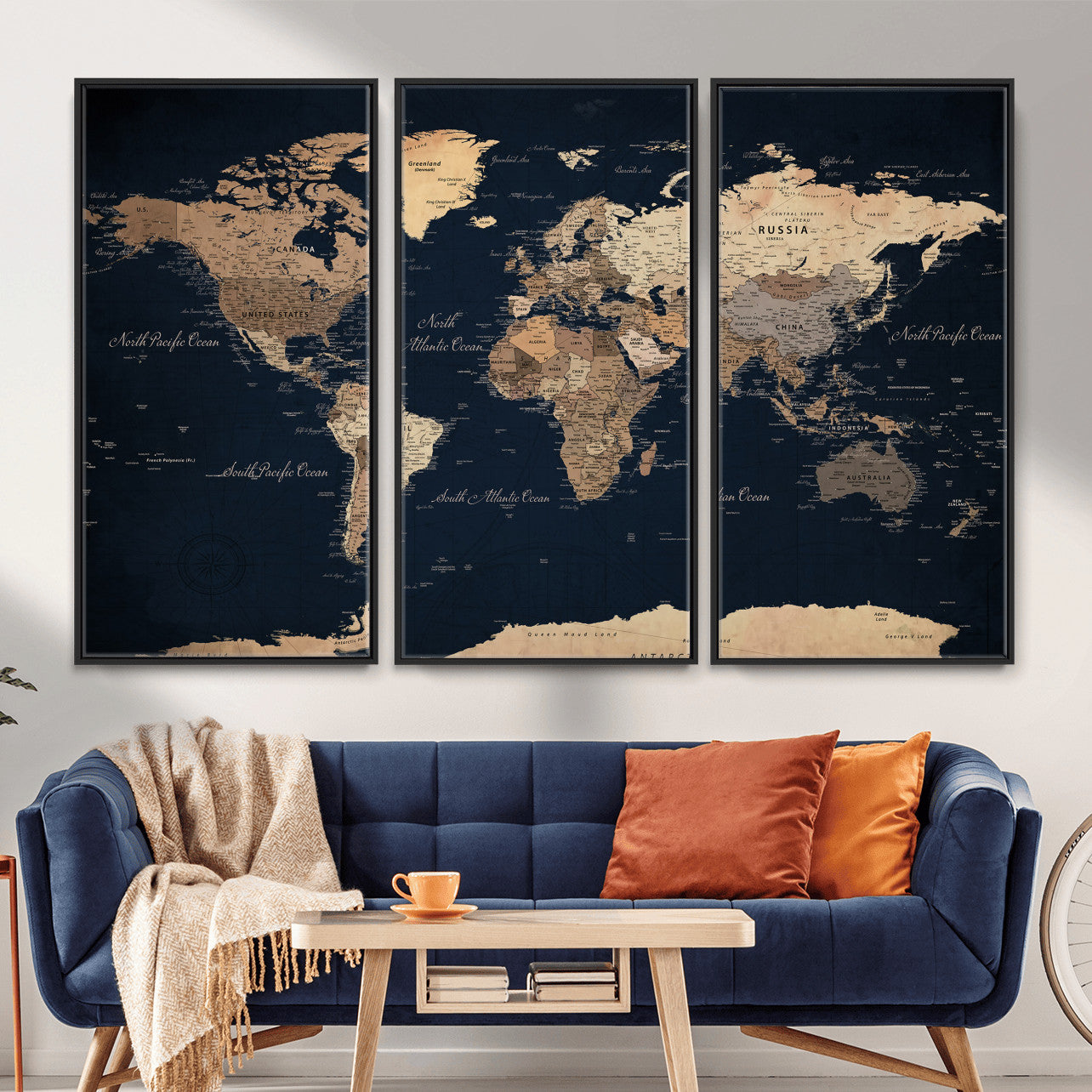 53971530-MGV-CV-36X24 - World Map Wall Art Canvas Print, Modern Decorative Framed Map Artwork Prints for Living Room, Office, Bedroom Wall Decor