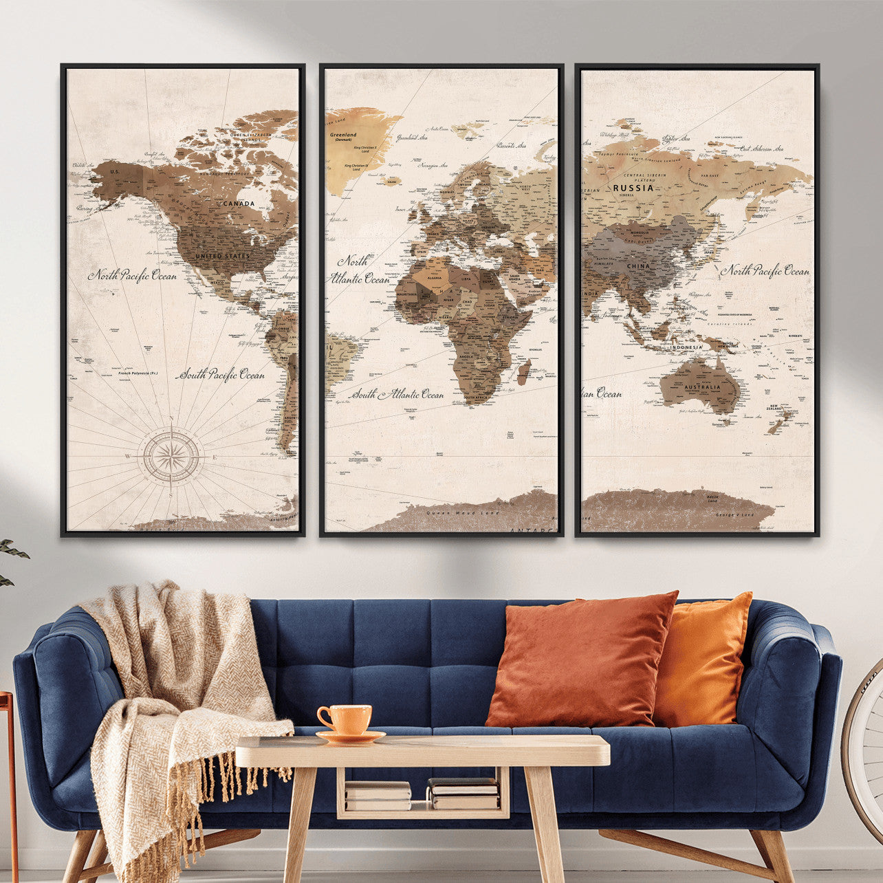 69860078-MGV-CV-36X24 - World Map Wall Art Canvas Print, Modern Decorative Framed Map Artwork Prints for Living Room, Office, Bedroom Wall Decor