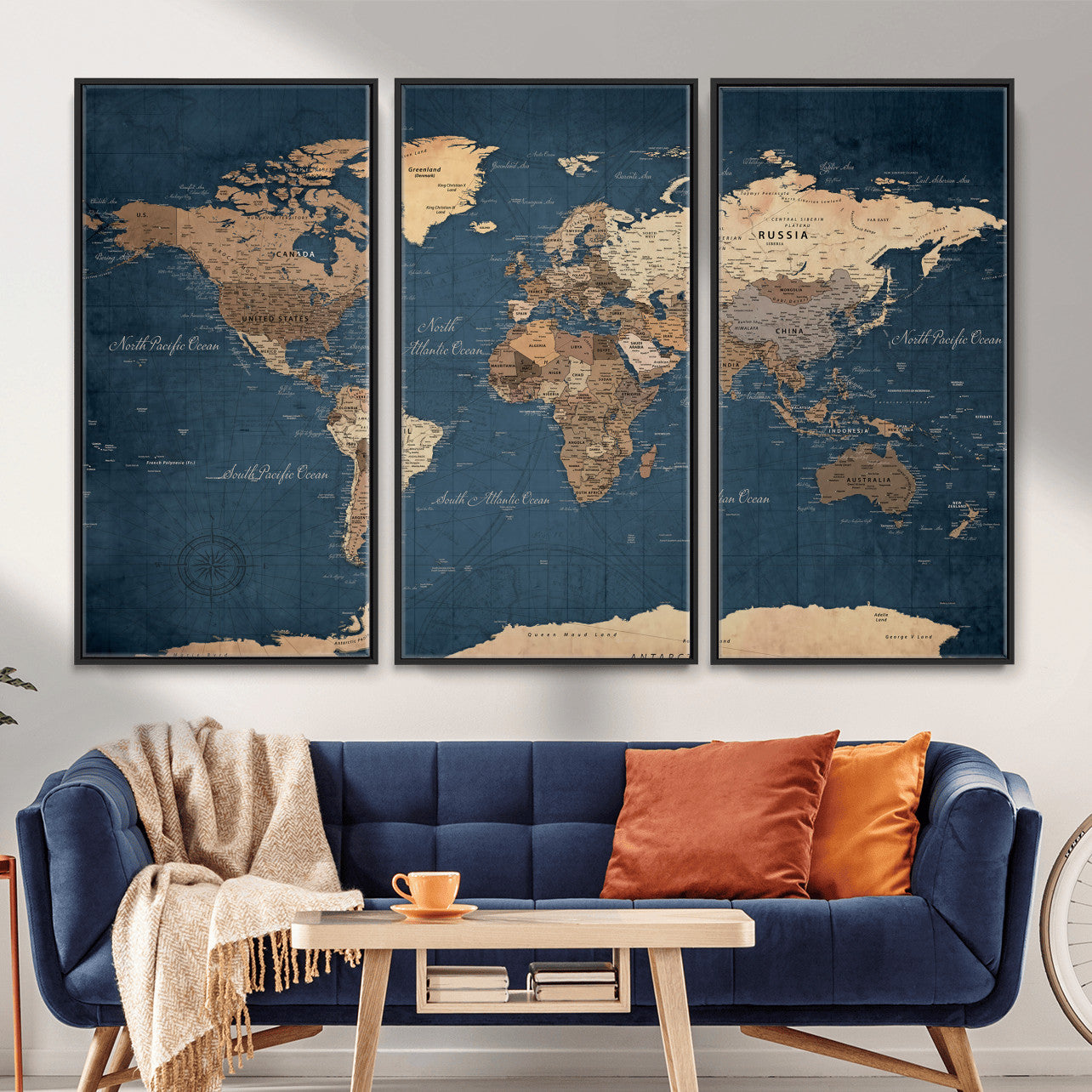 69886352-MGV-CV-36X24 - World Map Wall Art Canvas Print, Modern Decorative Framed Map Artwork Prints for Living Room, Office, Bedroom Wall Decor