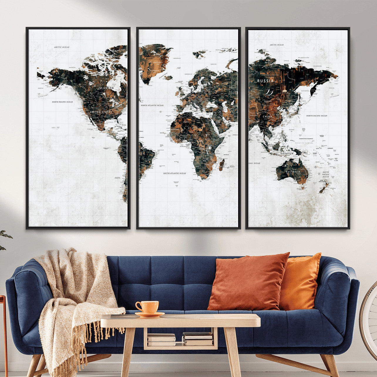 60008766-MGV-CV-36X24 - World Map Wall Art Canvas Print, Modern Decorative Framed Map Artwork Prints for Living Room, Office, Bedroom Wall Decor