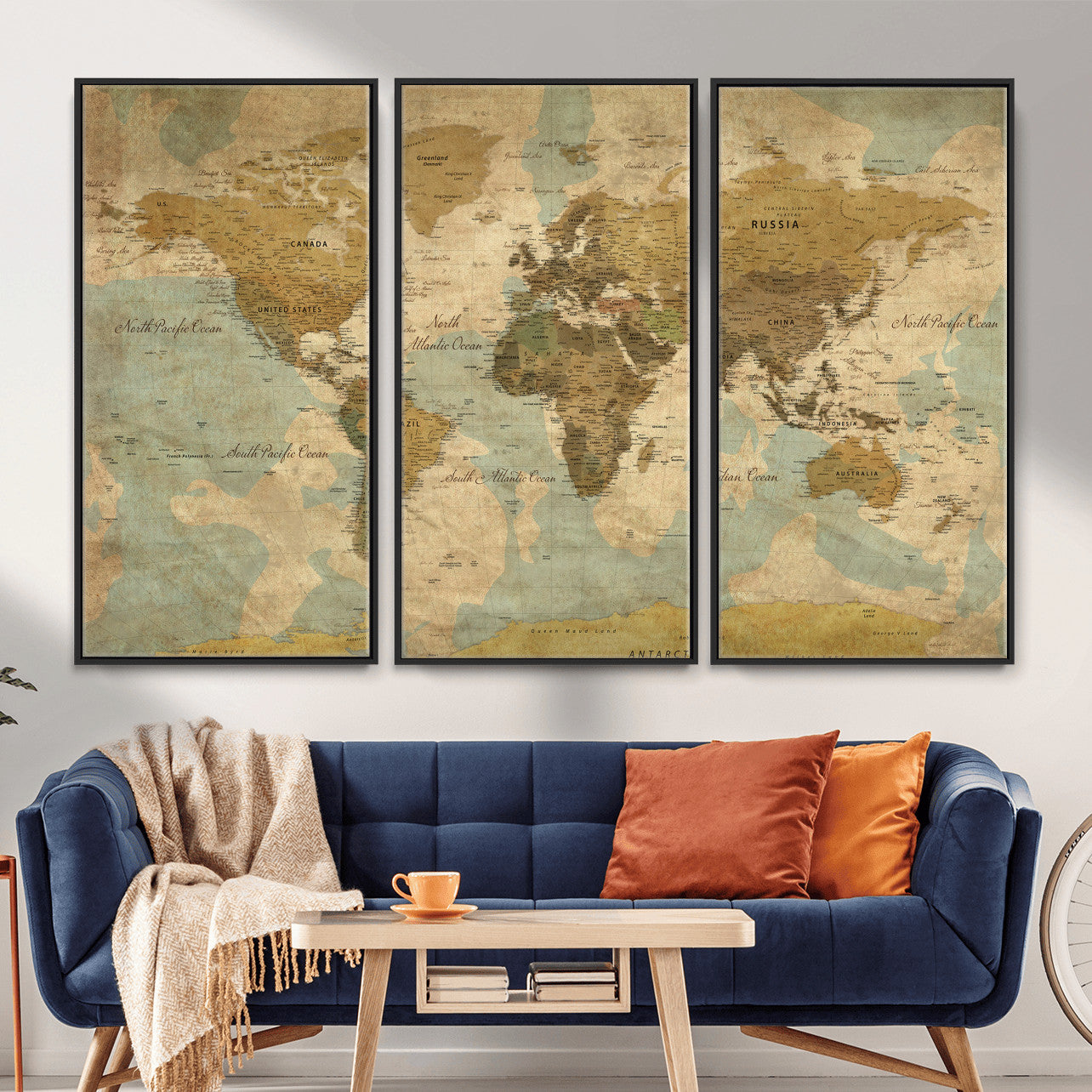 89356927-MGV-CV-36X24 - World Map Wall Art Canvas Print, Modern Decorative Framed Map Artwork Prints for Living Room, Office, Bedroom Wall Decor