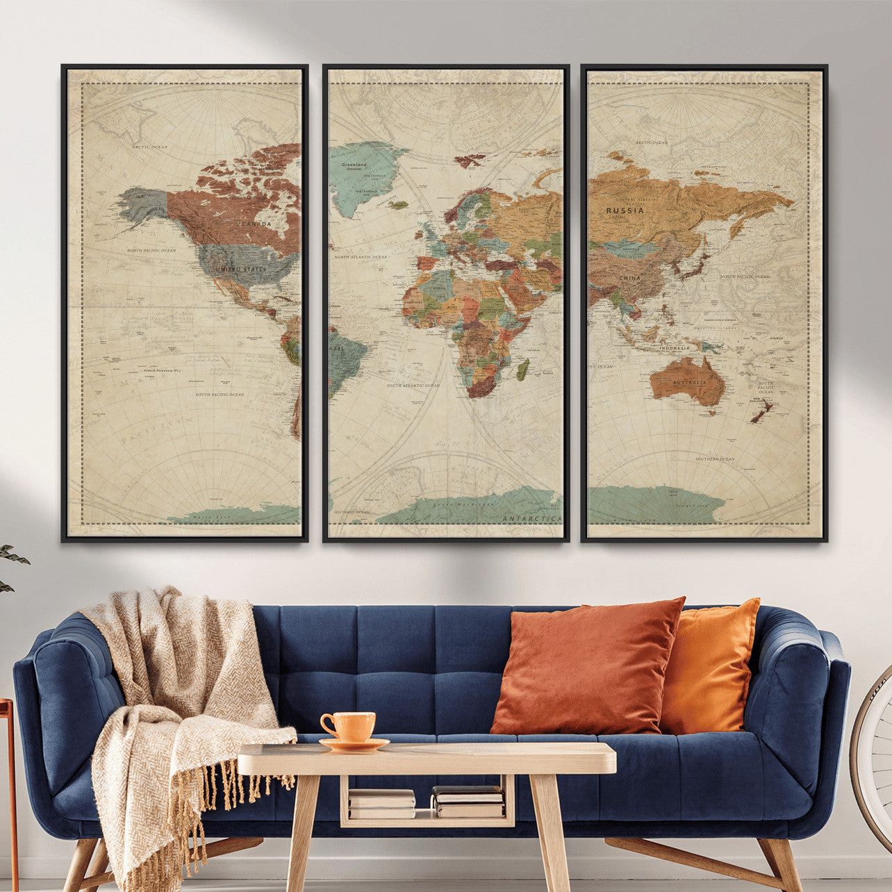 68428598-MGV-CV-36X24 - World Map Wall Art Canvas Print, Modern Decorative Framed Map Artwork Prints for Living Room, Office, Bedroom Wall Decor