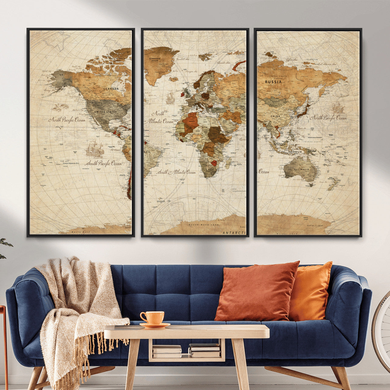 30704397-MGV-CV-36X24 - World Map Wall Art Canvas Print, Modern Decorative Framed Map Artwork Prints for Living Room, Office, Bedroom Wall Decor