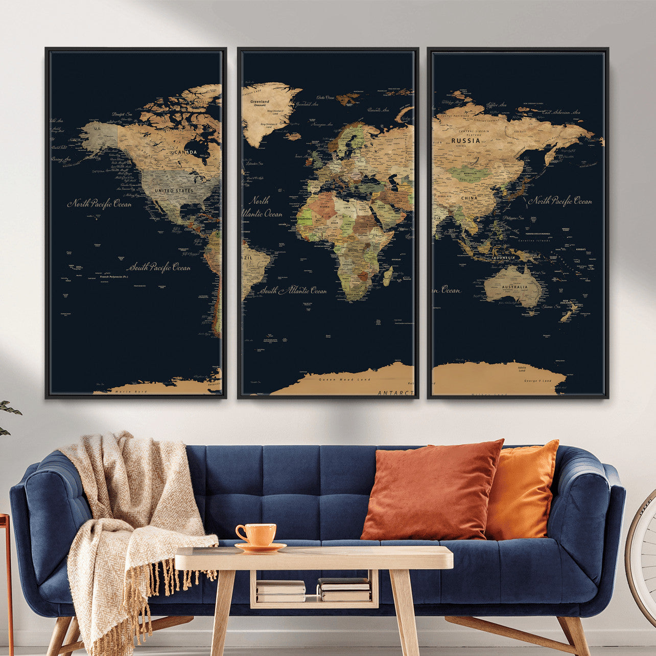 94449133-MGV-CV-36X24 - World Map Wall Art Canvas Print, Modern Decorative Framed Map Artwork Prints for Living Room, Office, Bedroom Wall Decor