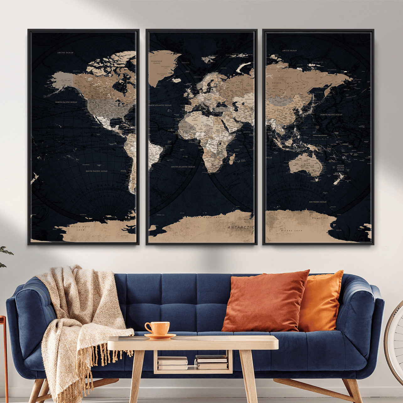 25812727-MGV-CV-36X24 - World Map Wall Art Canvas Print, Modern Decorative Framed Map Artwork Prints for Living Room, Office, Bedroom Wall Decor
