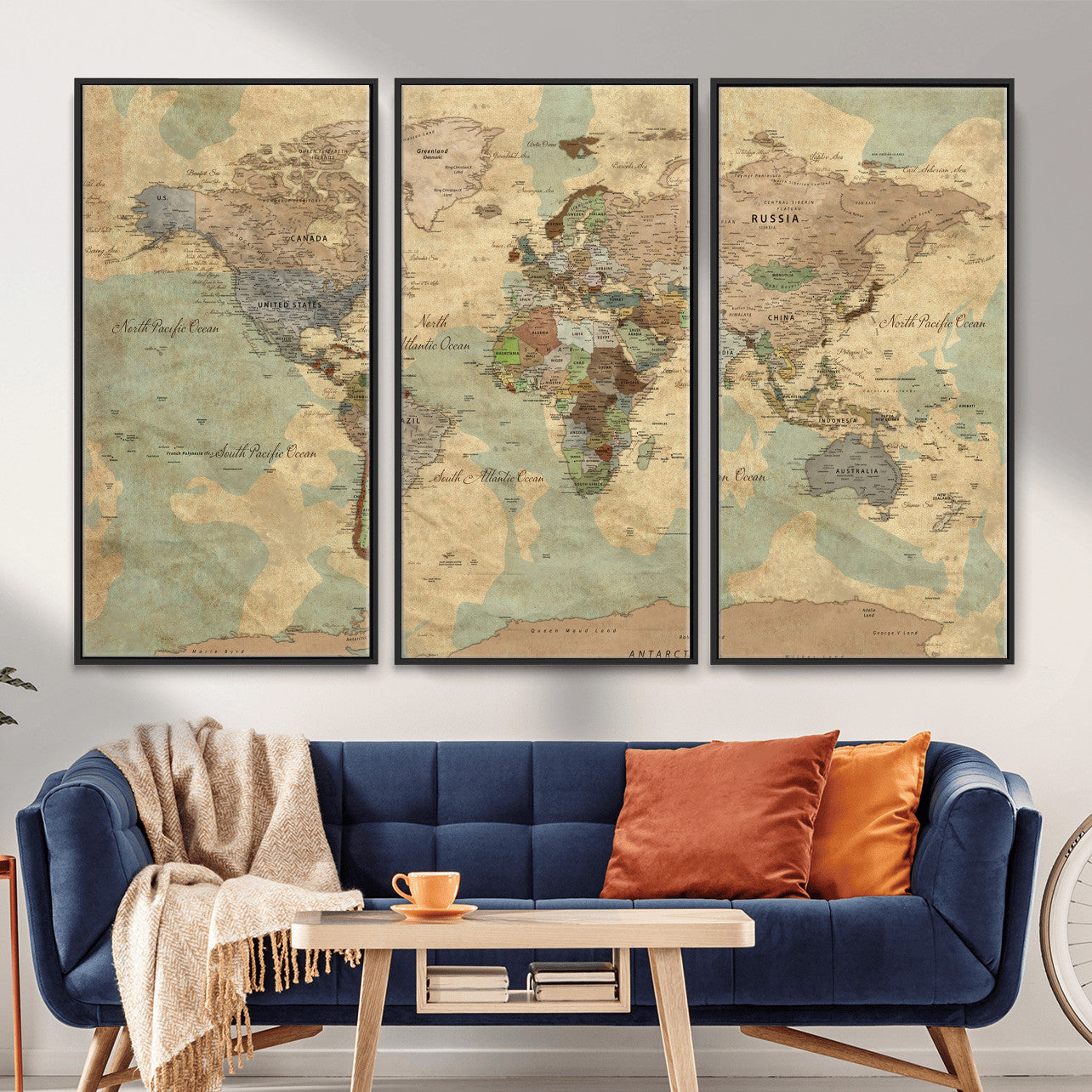 72396478-MGV-CV-36X24 - World Map Wall Art Canvas Print, Modern Decorative Framed Map Artwork Prints for Living Room, Office, Bedroom Wall Decor