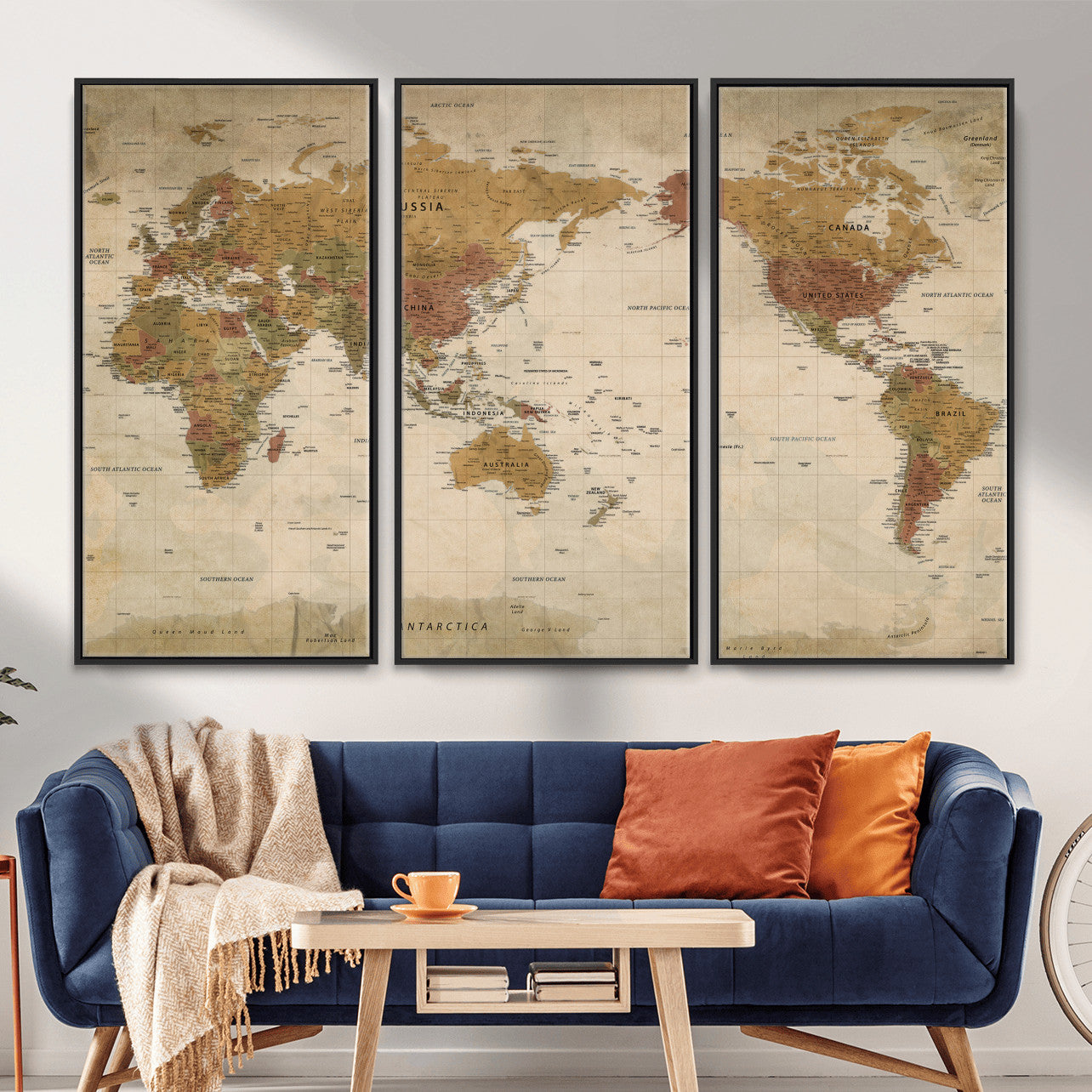 83478963-MGV-CV-36X24 - World Map Wall Art Canvas Print, Modern Decorative Framed Map Artwork Prints for Living Room, Office, Bedroom Wall Decor