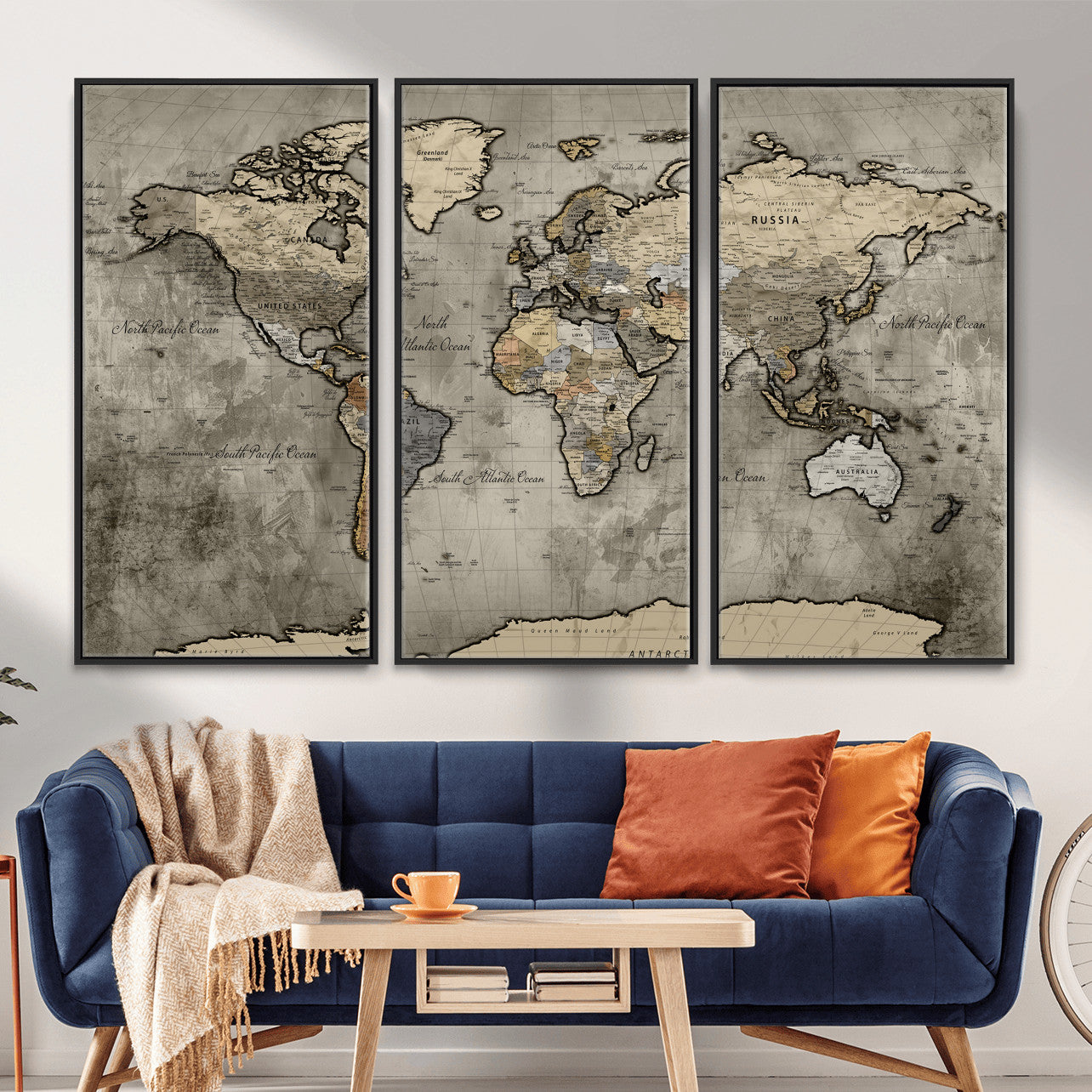 85218700-MGV-CV-36X24 - World Map Wall Art Canvas Print, Modern Decorative Framed Map Artwork Prints for Living Room, Office, Bedroom Wall Decor