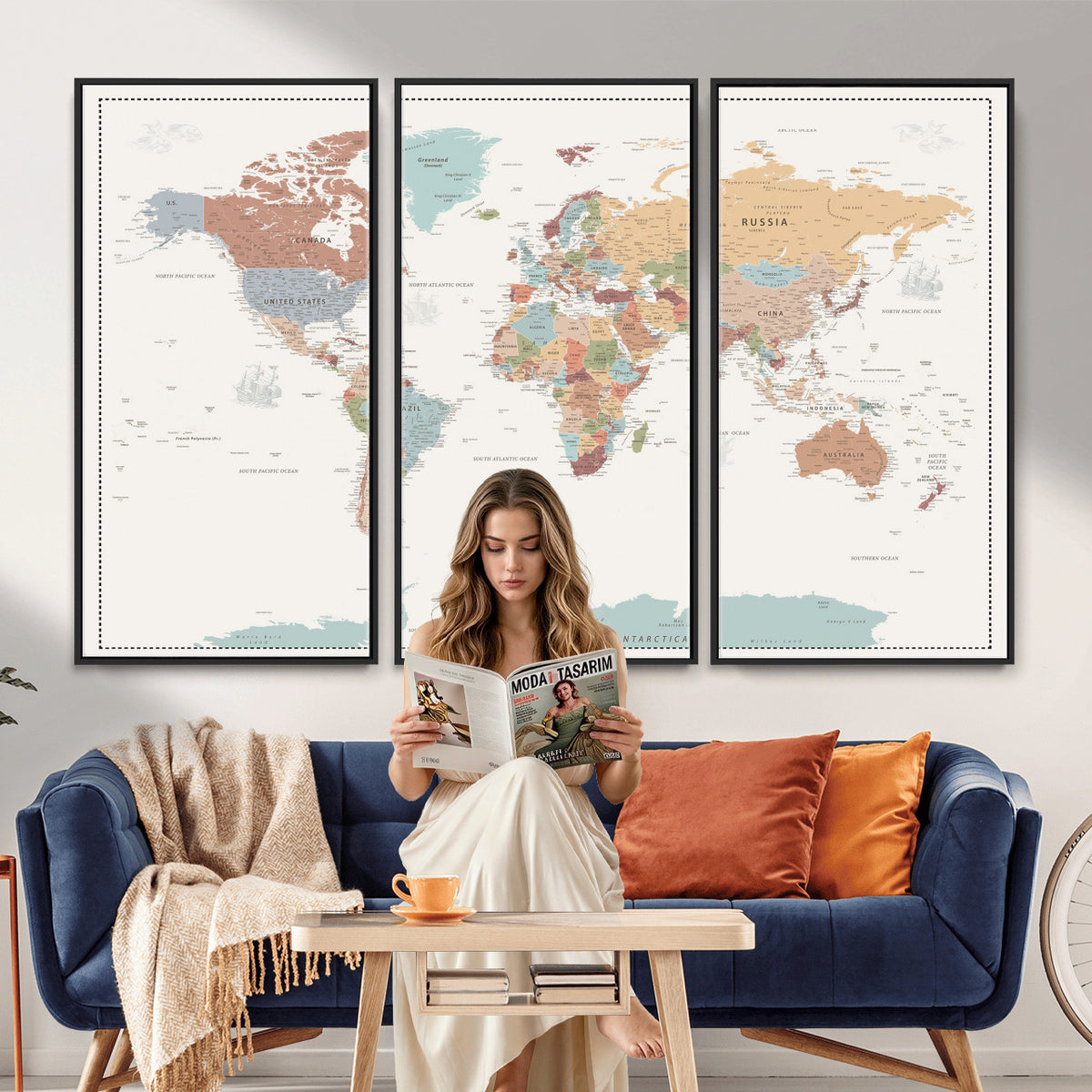63447567-MGV-CV-36X24 - Pastel Colors World Map Wall Art Canvas Print