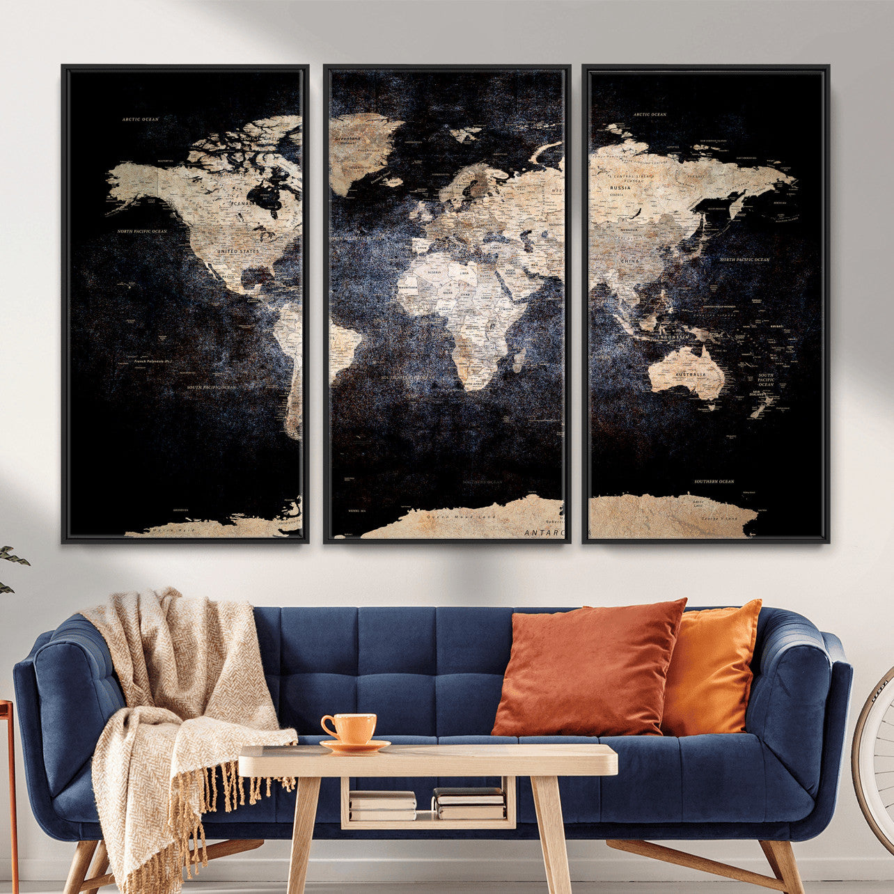 56713386-MGV-CV-36X24 - World Map Wall Art Canvas Print, Modern Decorative Framed Map Artwork Prints for Living Room, Office, Bedroom Wall Decor
