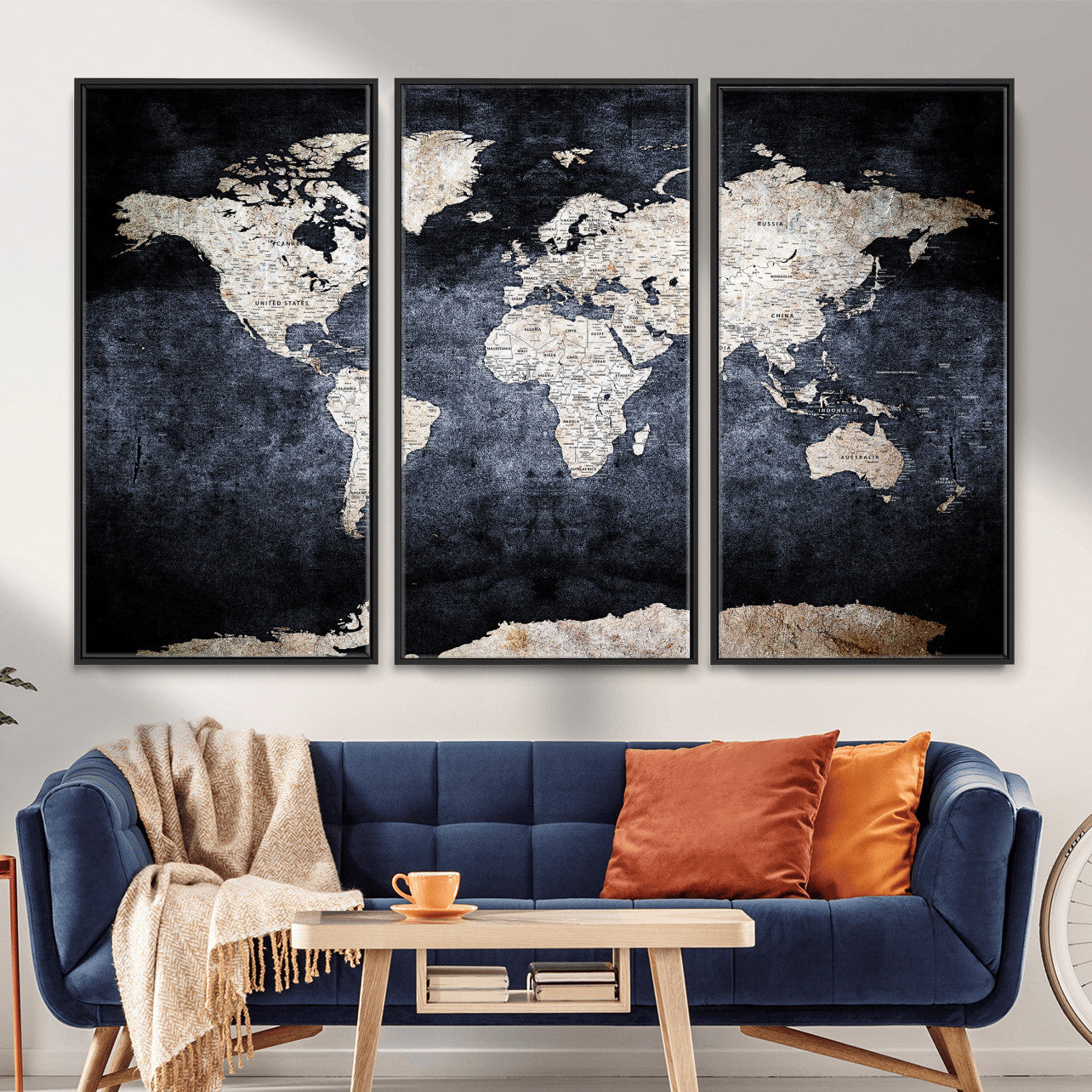 41193404-MGV-CV-36X24 - World Map Wall Art Canvas Print, Modern Decorative Framed Map Artwork Prints for Living Room, Office, Bedroom Wall Decor