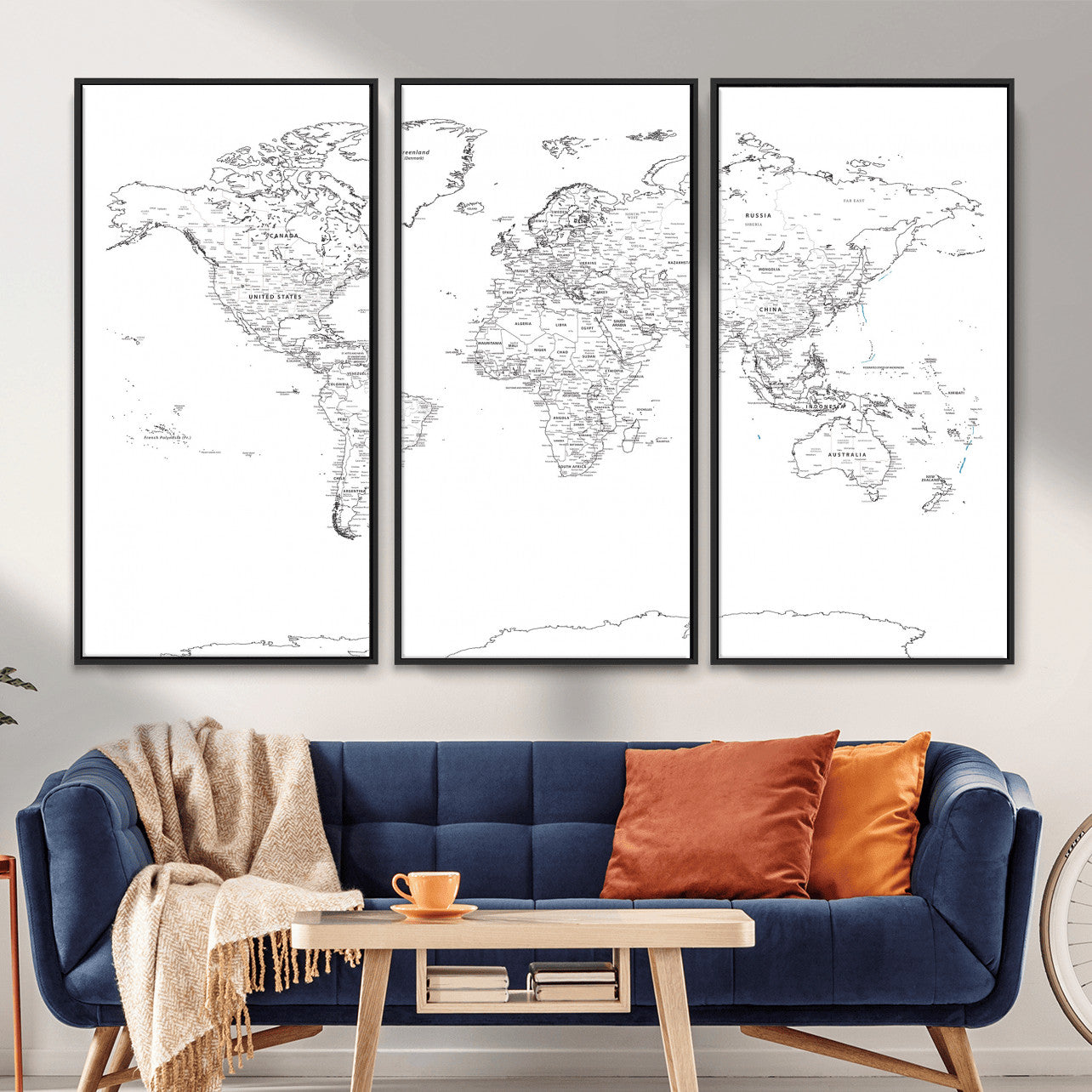 21002736-MGV-CV-36X24 - World Map Wall Art Canvas Print, Modern Decorative Framed Map Artwork Prints for Living Room, Office, Bedroom Wall Decor