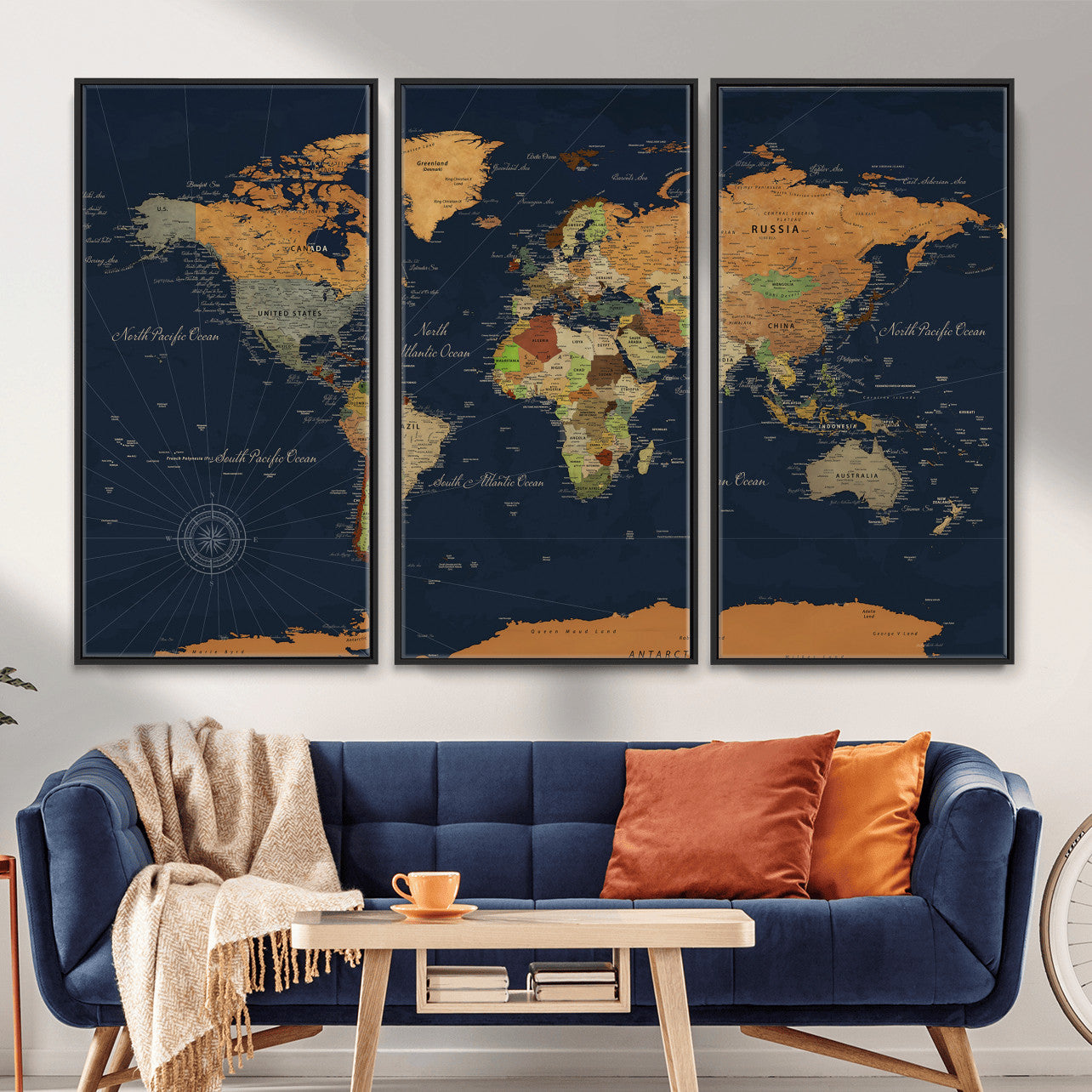 11715182-MGV-CV-36X24 - World Map Wall Art Canvas Print, Modern Decorative Framed Map Artwork Prints for Living Room, Office, Bedroom Wall Decor