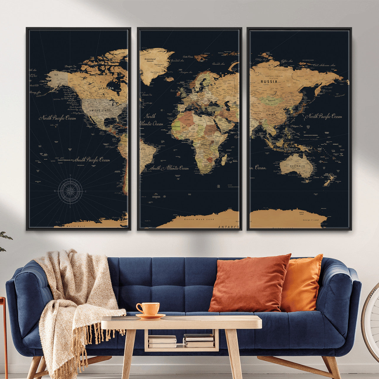 87280374-MGV-CV-36X24 - World Map Wall Art Canvas Print, Modern Decorative Framed Map Artwork Prints for Living Room, Office, Bedroom Wall Decor