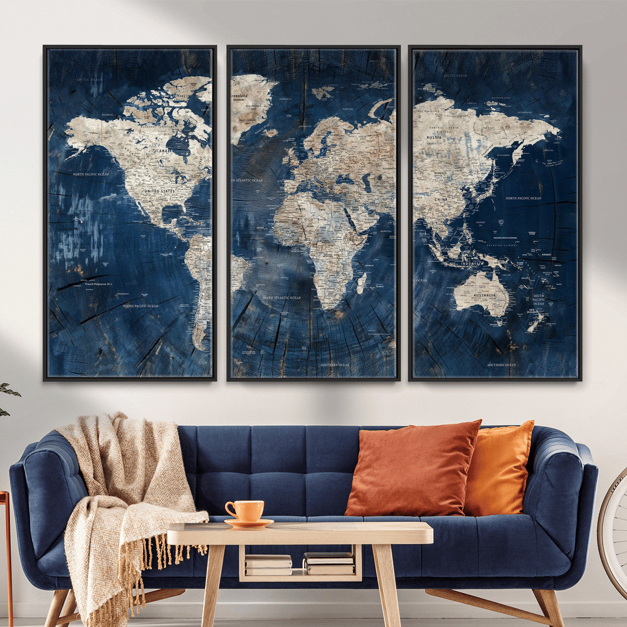 56126010-MGV-CV-36X24 - World Map Wall Art Canvas Print, Modern Decorative Framed Map Artwork Prints for Living Room, Office, Bedroom Wall Decor
