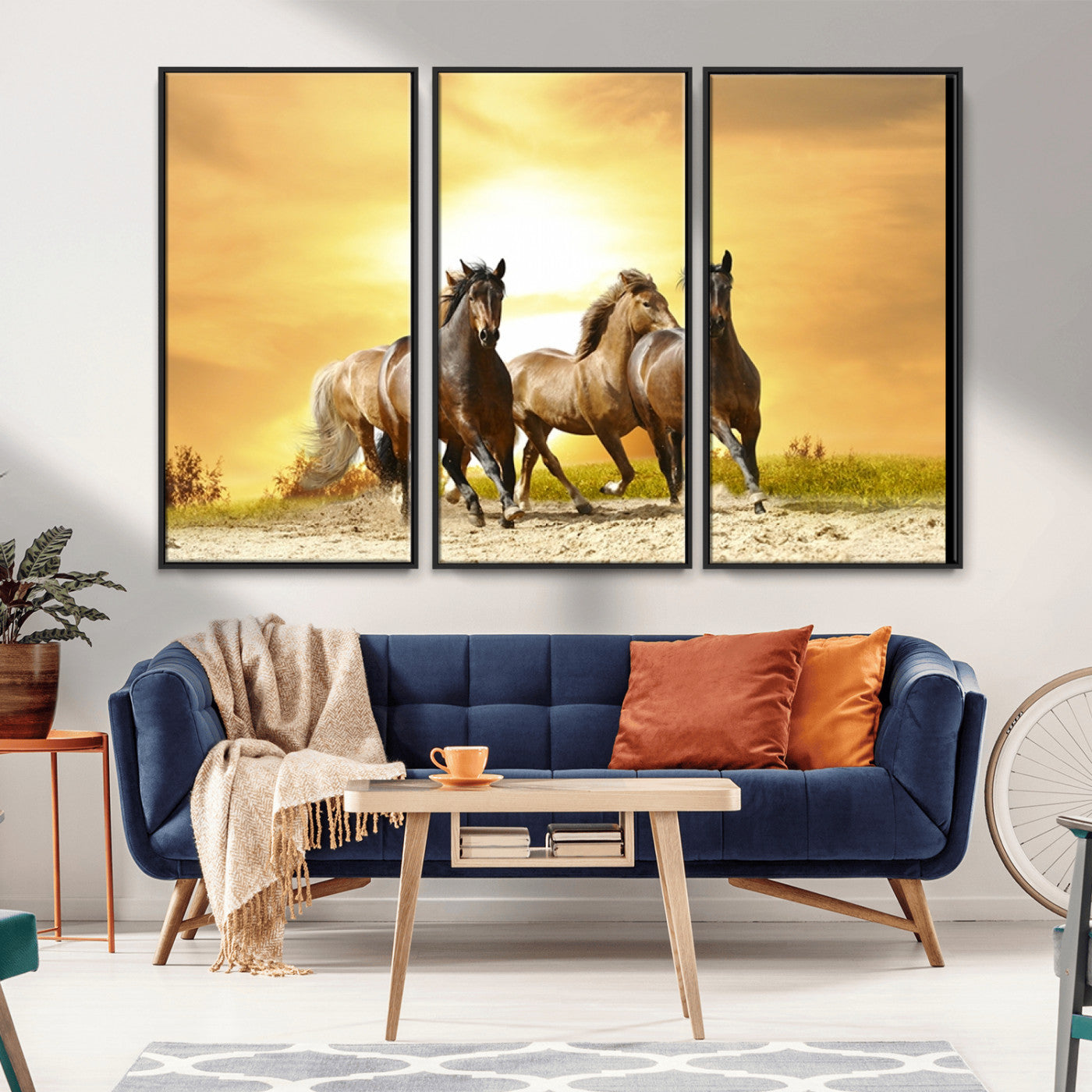 -Wild Horses Wall Art Canvas Print – Framed Galloping Herd Animal Artwork for Home, Office, Living Room, Guest Room
