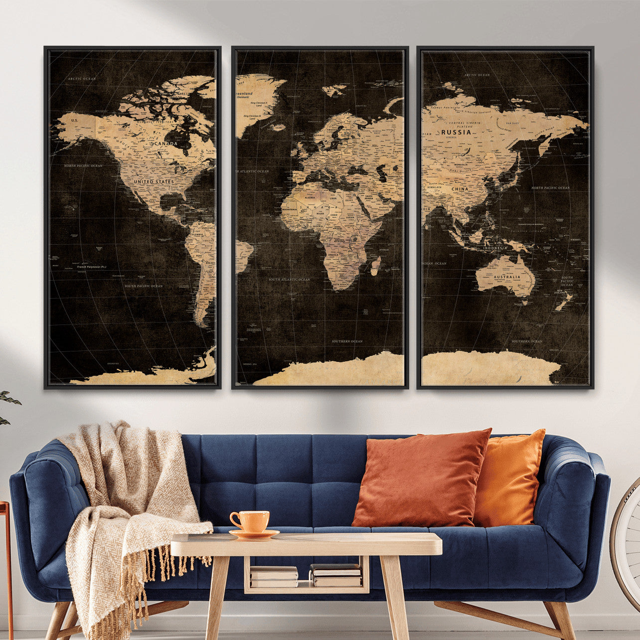 17790470-MGV-CV-36X24 - World Map Wall Art Canvas Print, Modern Decorative Framed Map Artwork Prints for Living Room, Office, Bedroom Wall Decor