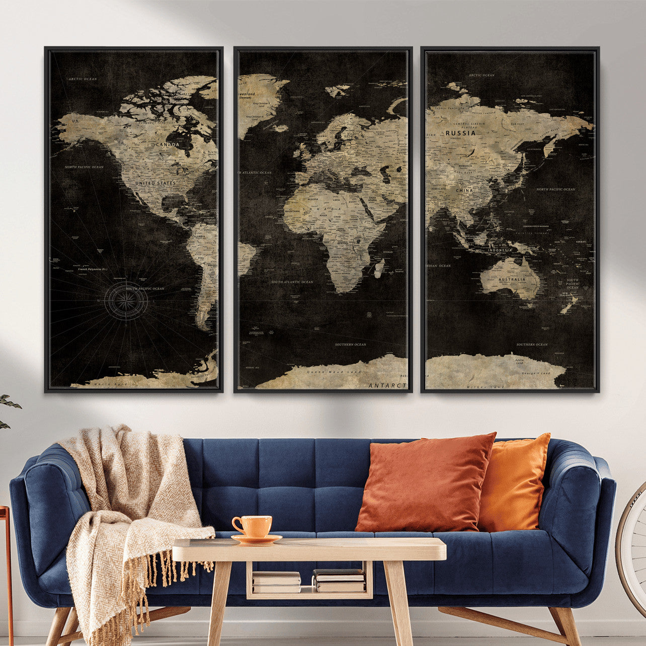 60653880-MGV-CV-36X24 - World Map Wall Art Canvas Print, Modern Decorative Framed Map Artwork Prints for Living Room, Office, Bedroom Wall Decor
