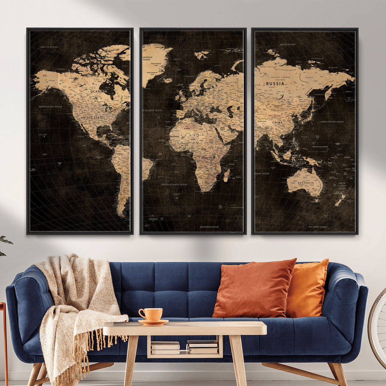 15118265-MGV-CV-36X24 - World Map Wall Art Canvas Print, Modern Decorative Framed Map Artwork Prints for Living Room, Office, Bedroom Wall Decor