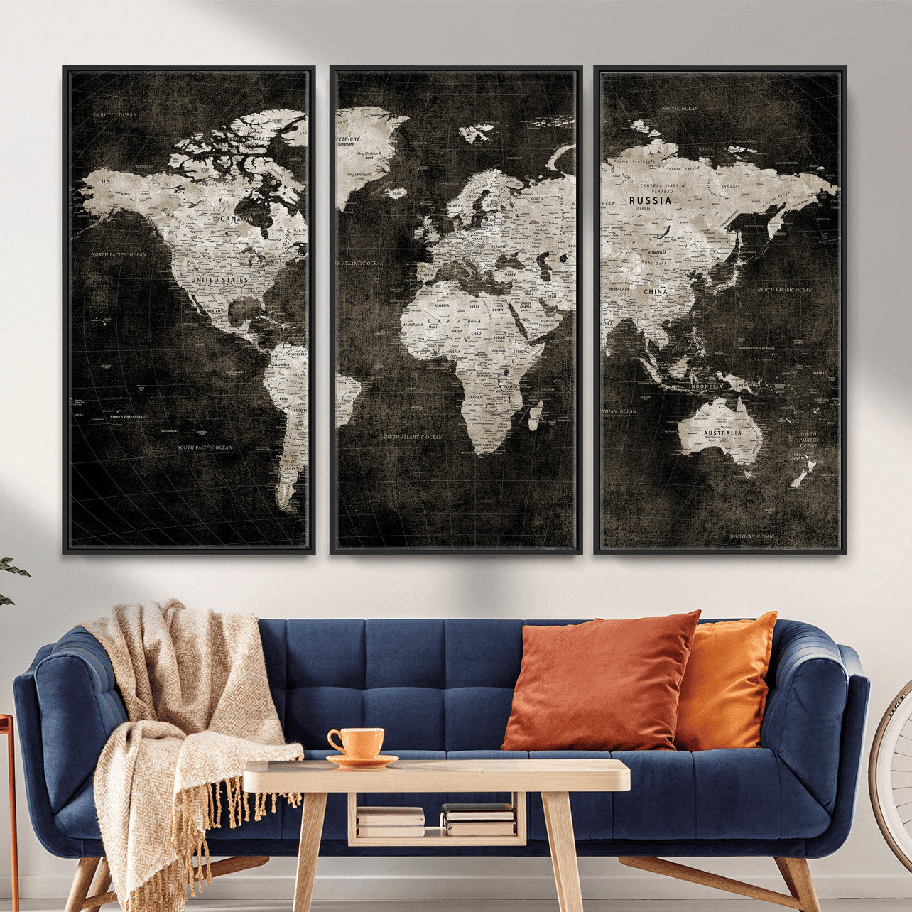 94581666-MGV-CV-36X24 - World Map Wall Art Canvas Print, Modern Decorative Framed Map Artwork Prints for Living Room, Office, Bedroom Wall Decor