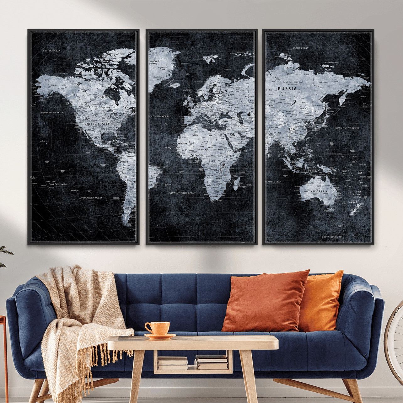 86893704-MGV-CV-36X24 - World Map Wall Art Canvas Print, Modern Decorative Framed Map Artwork Prints for Living Room, Office, Bedroom Wall Decor