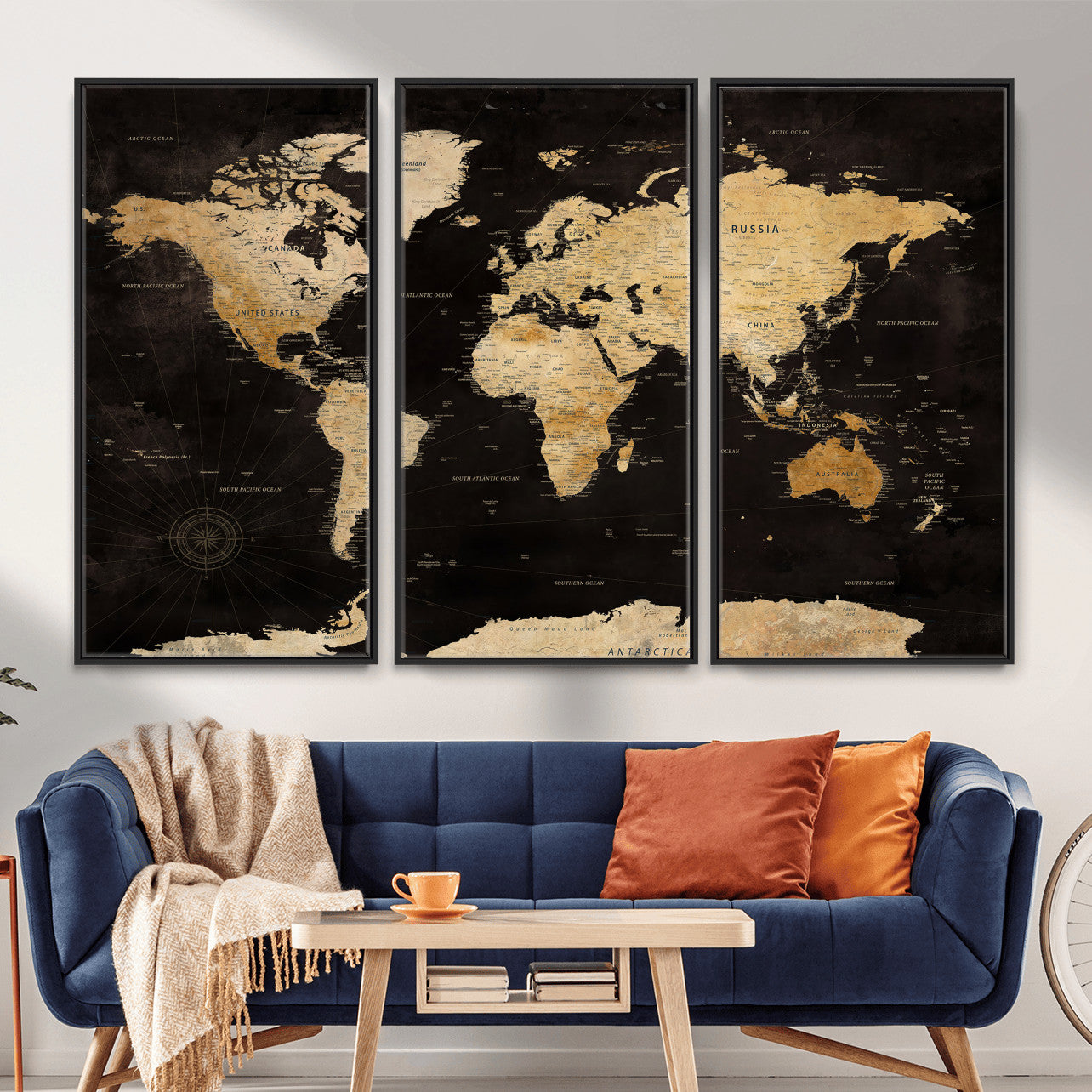 70468159-MGV-CV-36X24 - World Map Wall Art Canvas Print, Modern Decorative Framed Map Artwork Prints for Living Room, Office, Bedroom Wall Decor