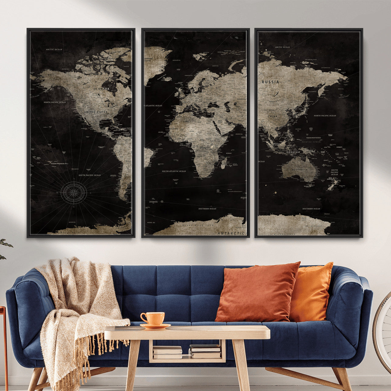 56225956-MGV-CV-36X24 - World Map Wall Art Canvas Print, Modern Decorative Framed Map Artwork Prints for Living Room, Office, Bedroom Wall Decor