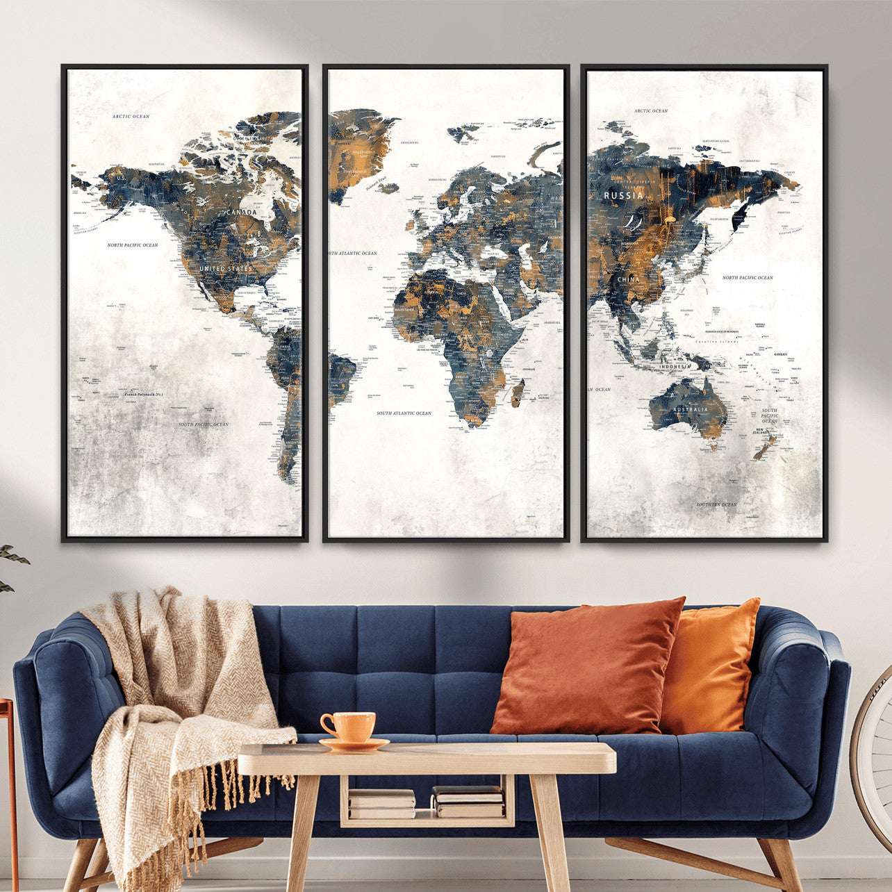 52451147-MGV-CV-36X24 - World Map Wall Art Canvas Print, Modern Decorative Framed Map Artwork Prints for Living Room, Office, Bedroom Wall Decor
