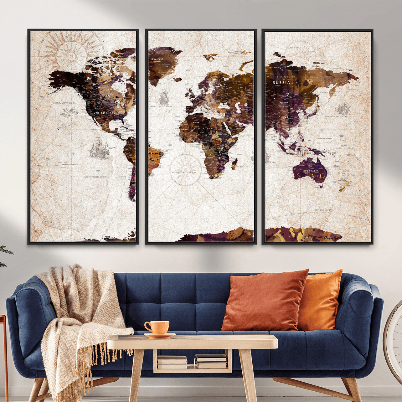 53400857-MGV-CV-36X24 - World Map Wall Art Canvas Print, Modern Decorative Framed Map Artwork Prints for Living Room, Office, Bedroom Wall Decor