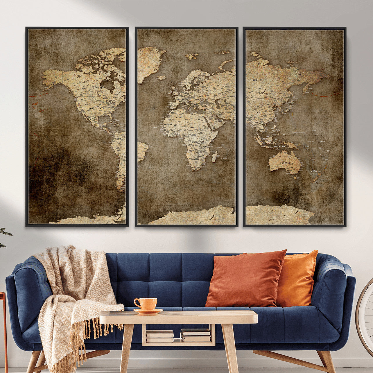 35847542-MGV-CV-36X24 - World Map Wall Art Canvas Print, Modern Decorative Framed Map Artwork Prints for Living Room, Office, Bedroom Wall Decor