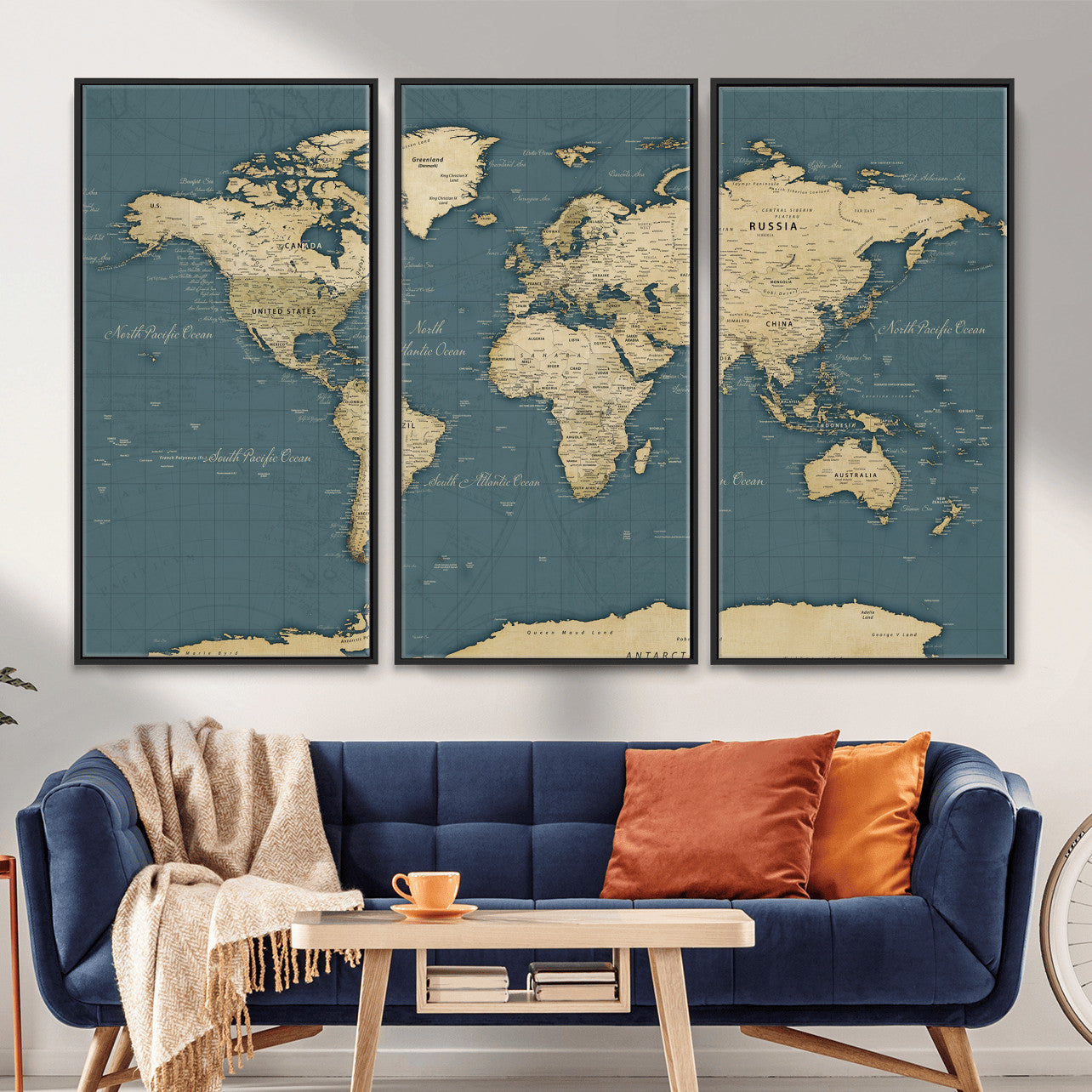 99599383-MGV-CV-36X24 - World Map Wall Art Canvas Print, Modern Decorative Framed Map Artwork Prints for Living Room, Office, Bedroom Wall Decor