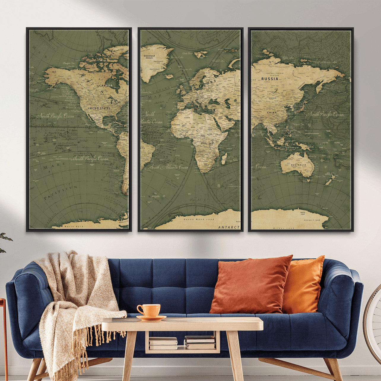 75846040-MGV-CV-36X24 - World Map Wall Art Canvas Print, Modern Decorative Framed Map Artwork Prints for Living Room, Office, Bedroom Wall Decor